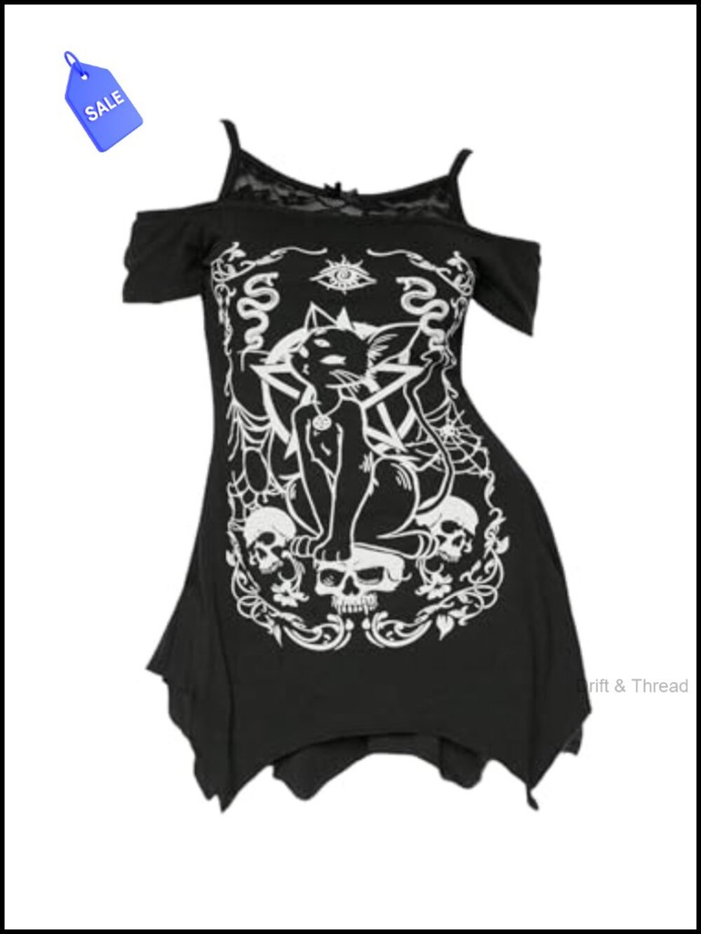 Plus Size Gothic Cold Shoulder Graphic Tee Short Sleeve